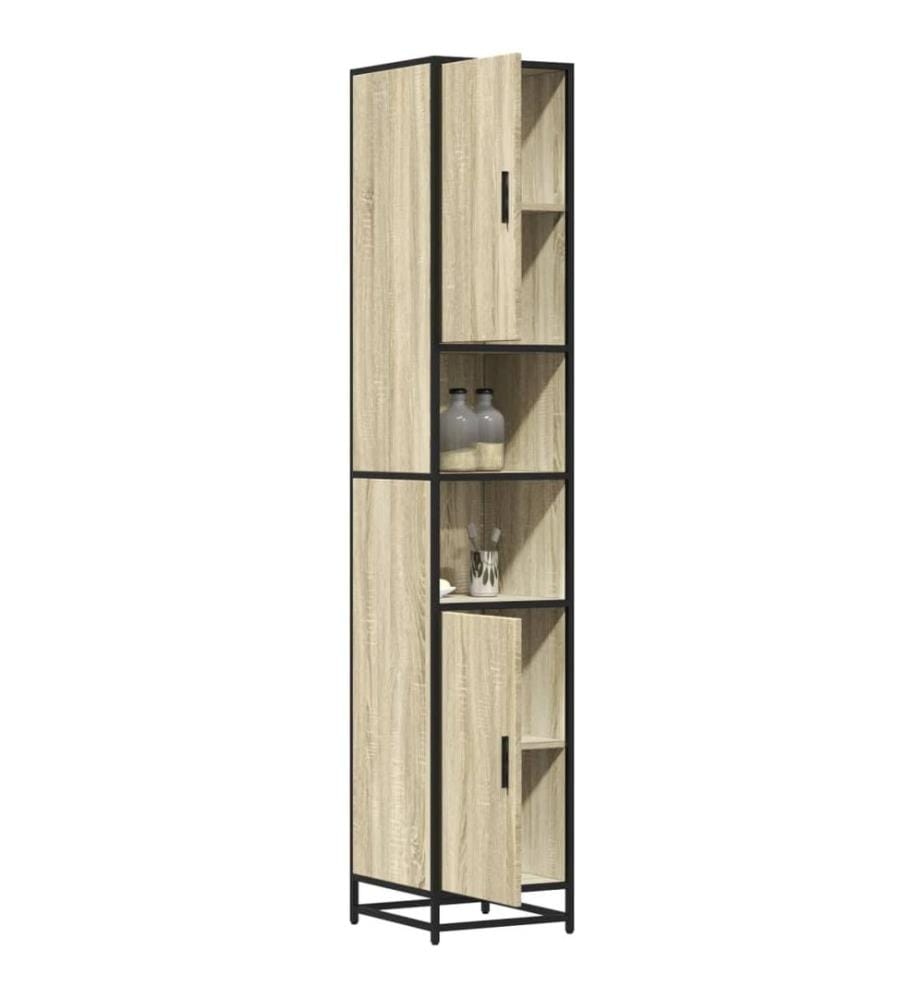 Armoire de salle de bain chêne sonoma bois d'ingénierie métal