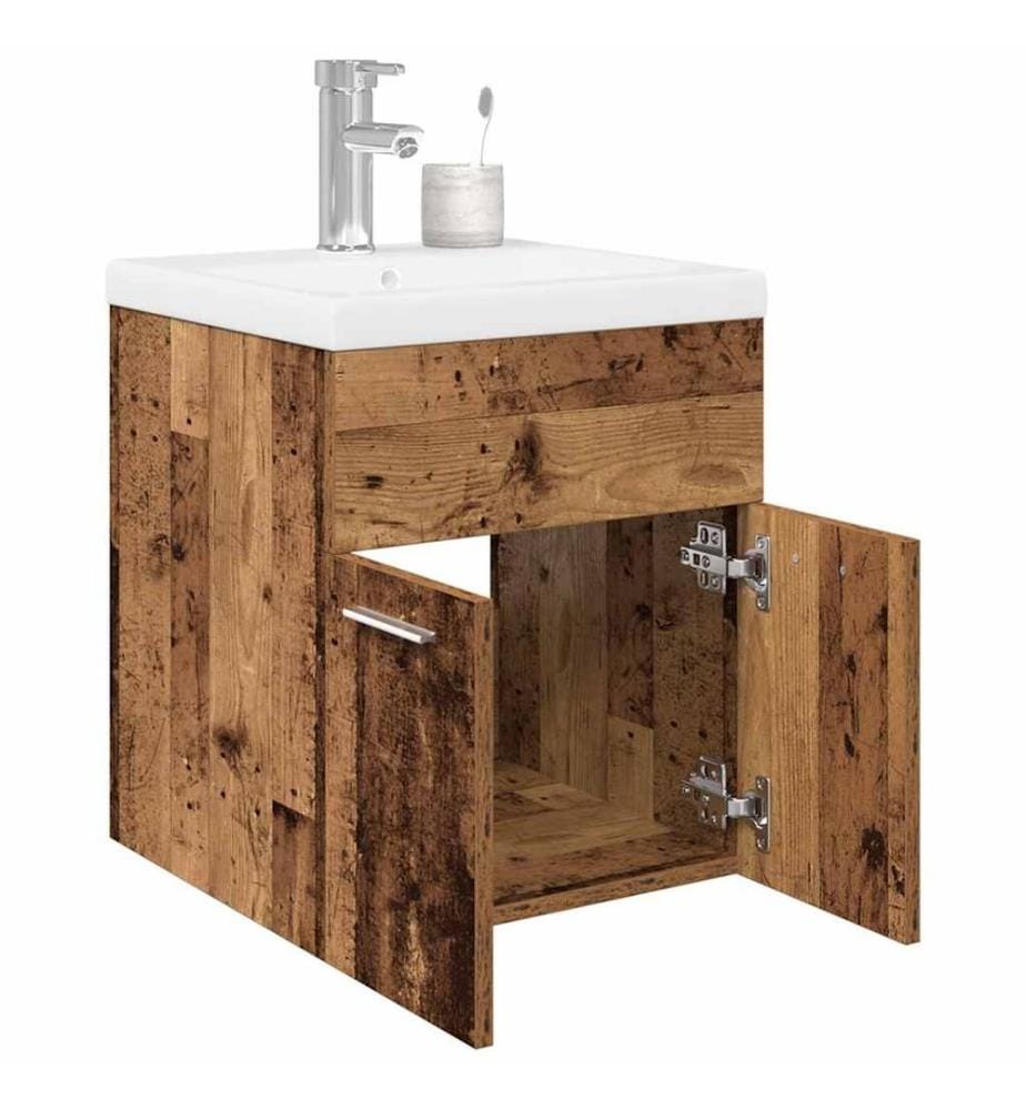 Waschbeckenunterschrank mit Einbaubecken und Wasserhahn