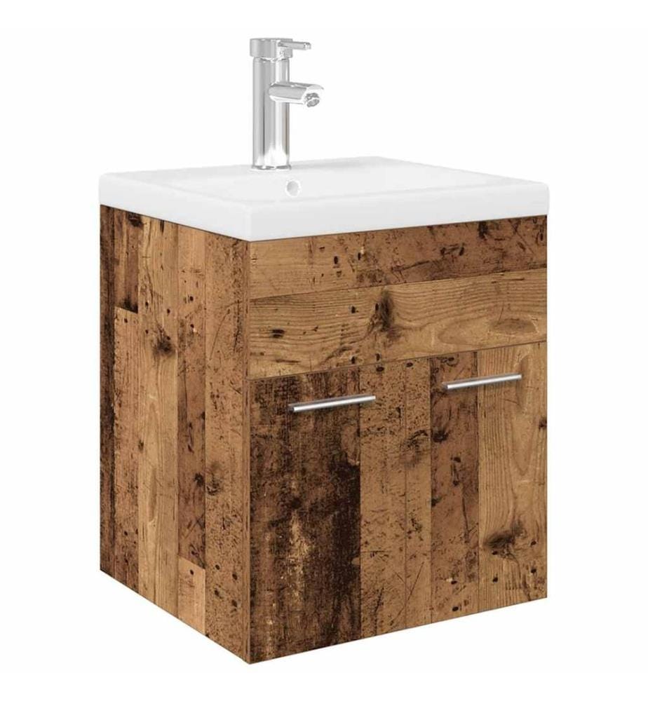 Waschbeckenunterschrank mit Einbaubecken und Wasserhahn