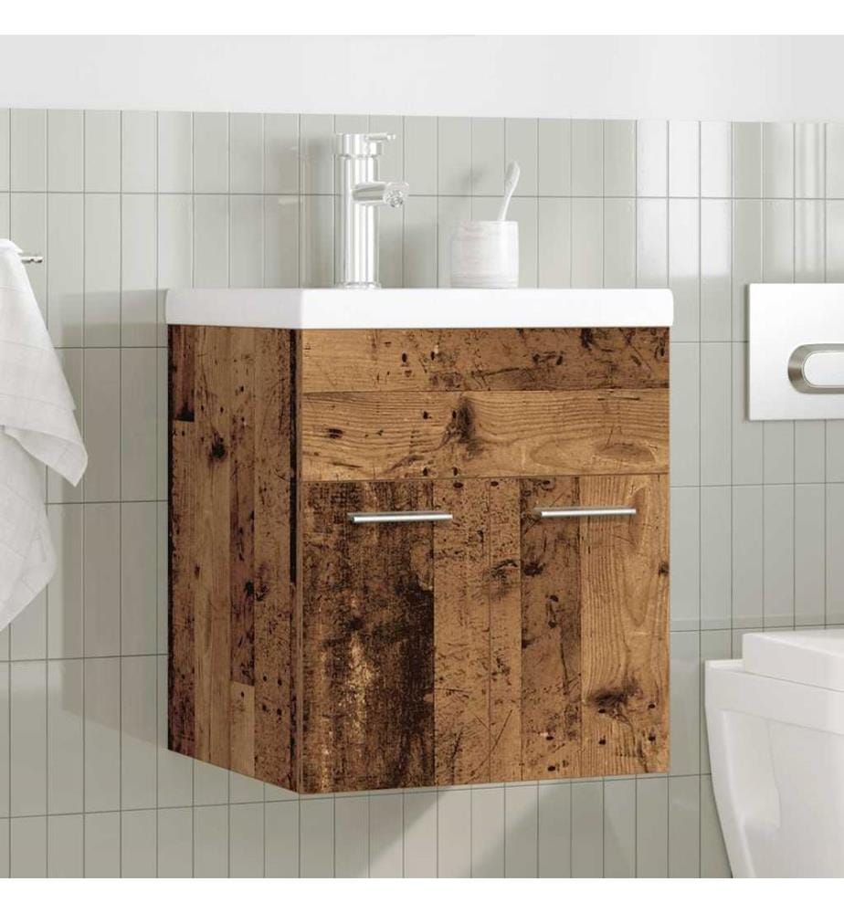 Waschbeckenunterschrank mit Einbaubecken und Wasserhahn
