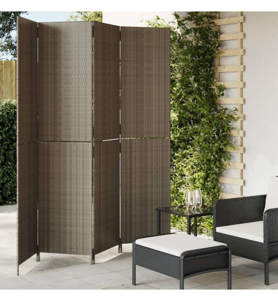 Paravent 4-tlg. Grau Poly Rattan