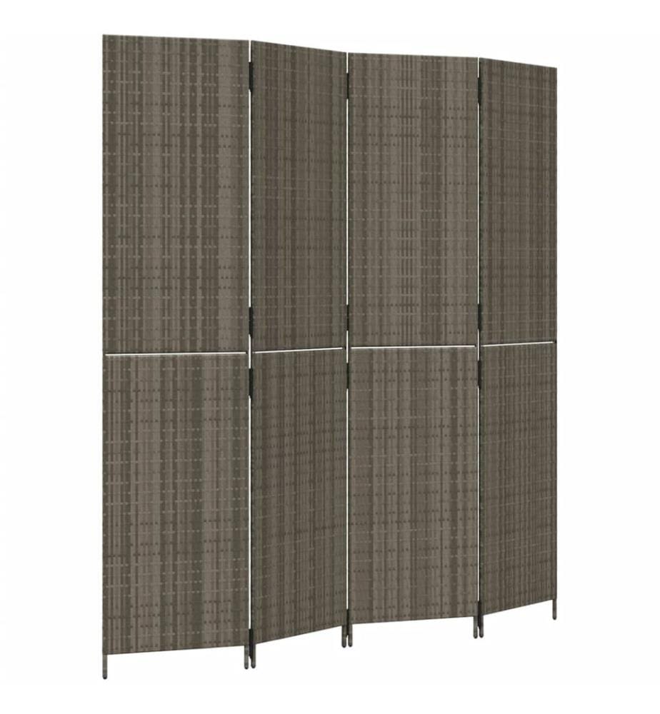 Paravent 4-tlg. Grau Poly Rattan