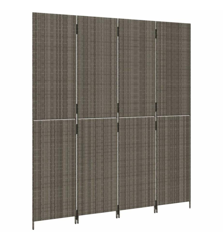Paravent 4-tlg. Grau Poly Rattan