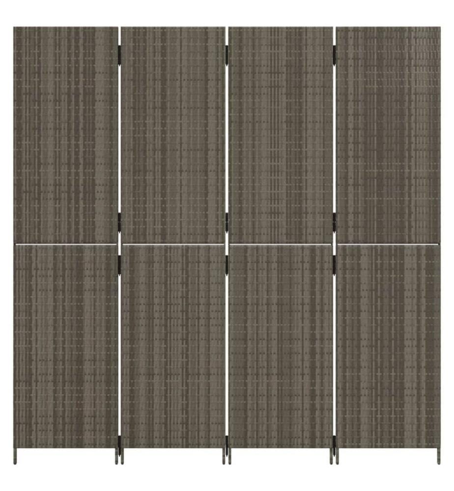 Paravent 4-tlg. Grau Poly Rattan