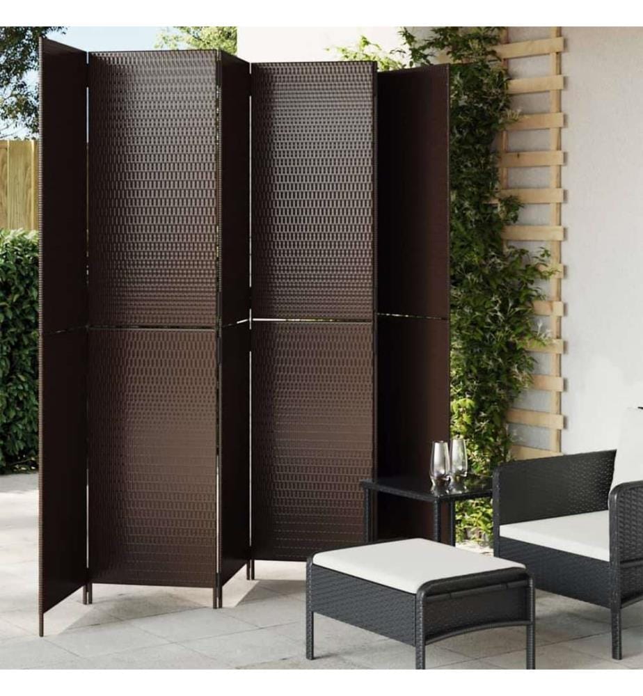Paravent 6-tlg. Braun Poly Rattan