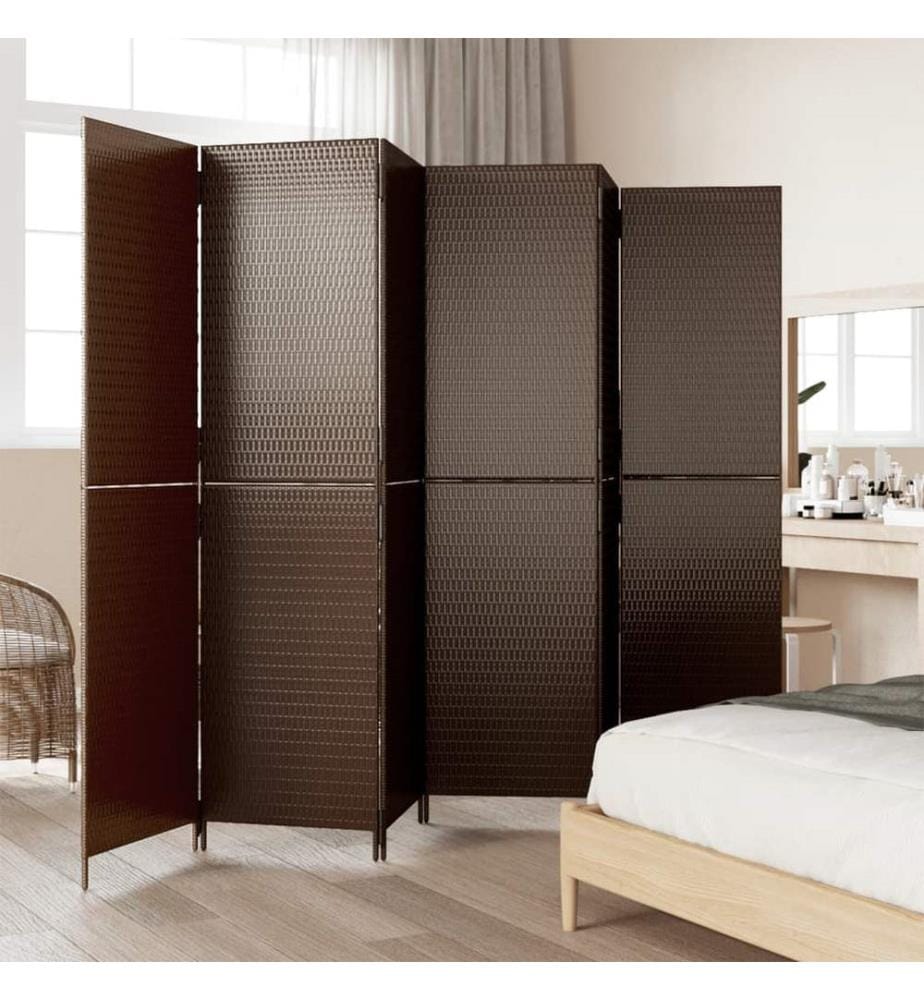 Paravent 6-tlg. Braun Poly Rattan