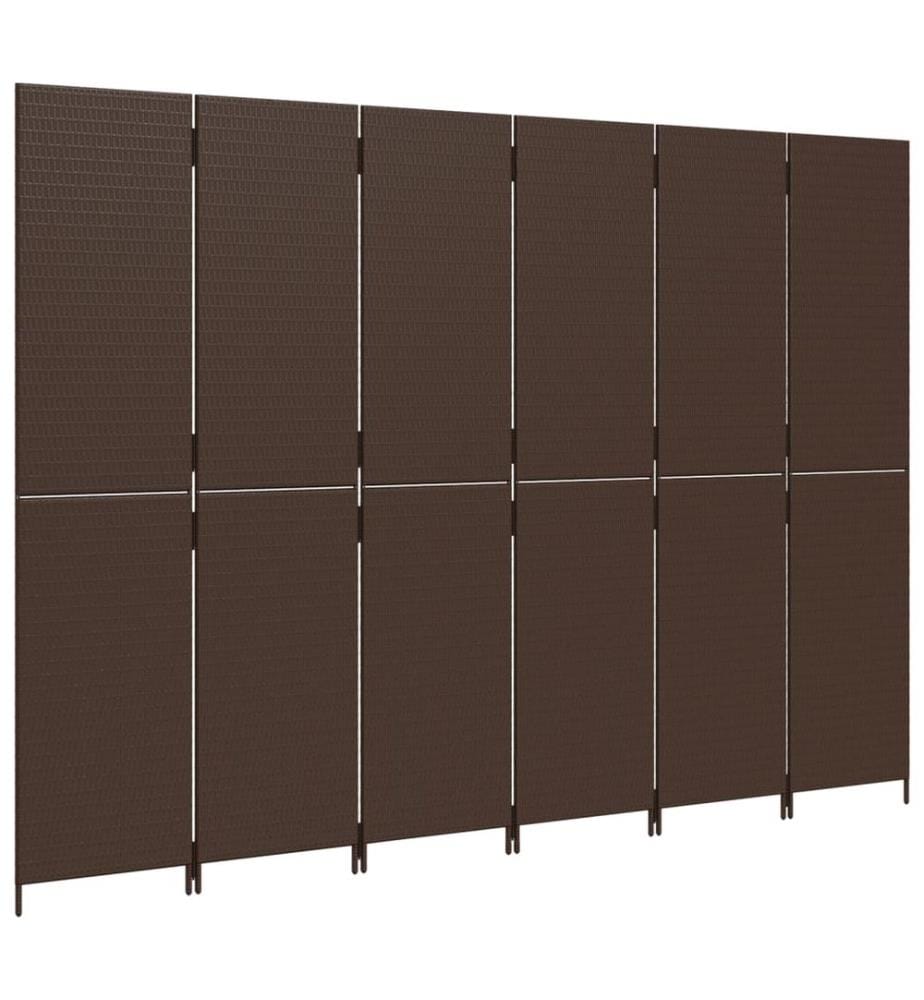 Paravent 6-tlg. Braun Poly Rattan