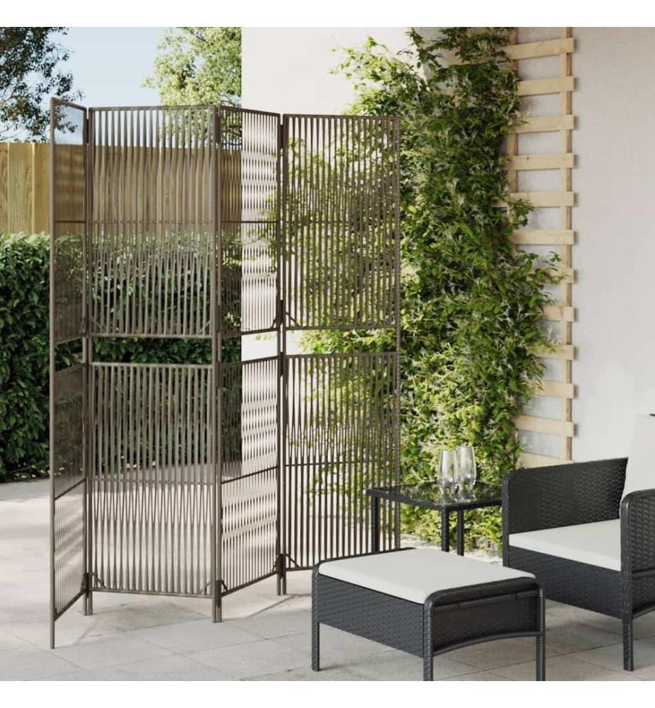 Paravent 4-tlg. Grau Poly Rattan