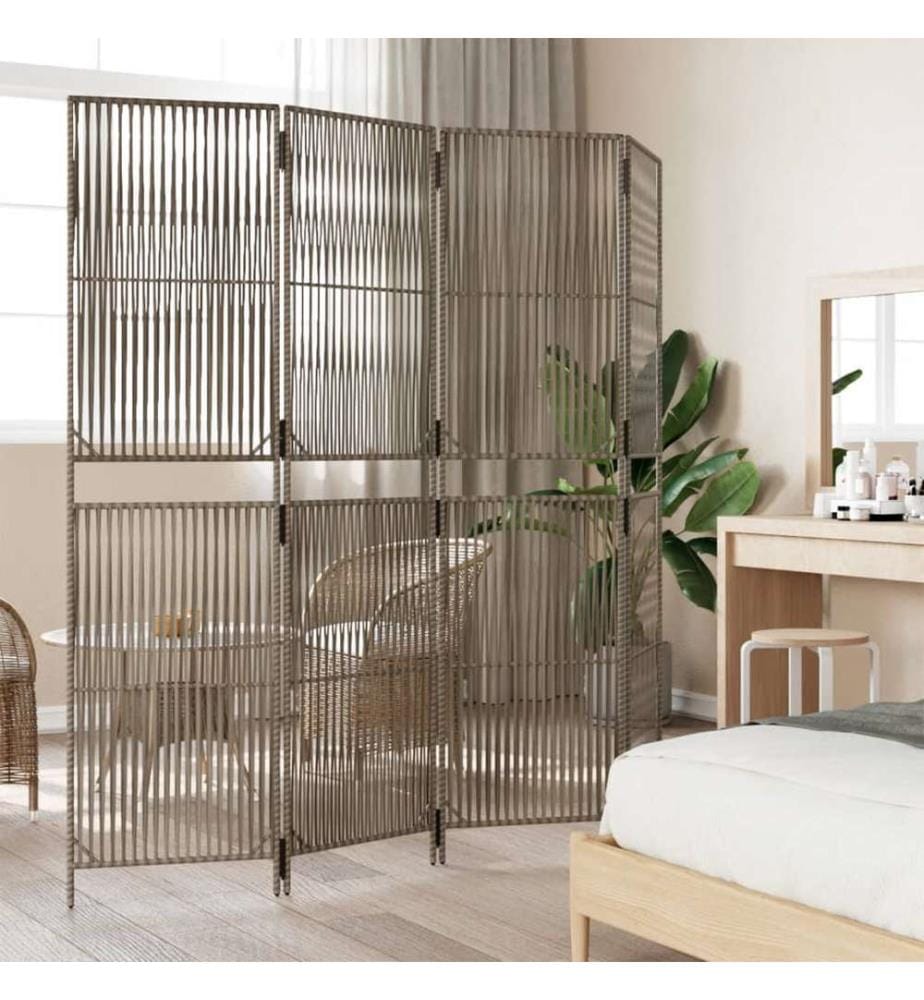 Paravent 4-tlg. Grau Poly Rattan