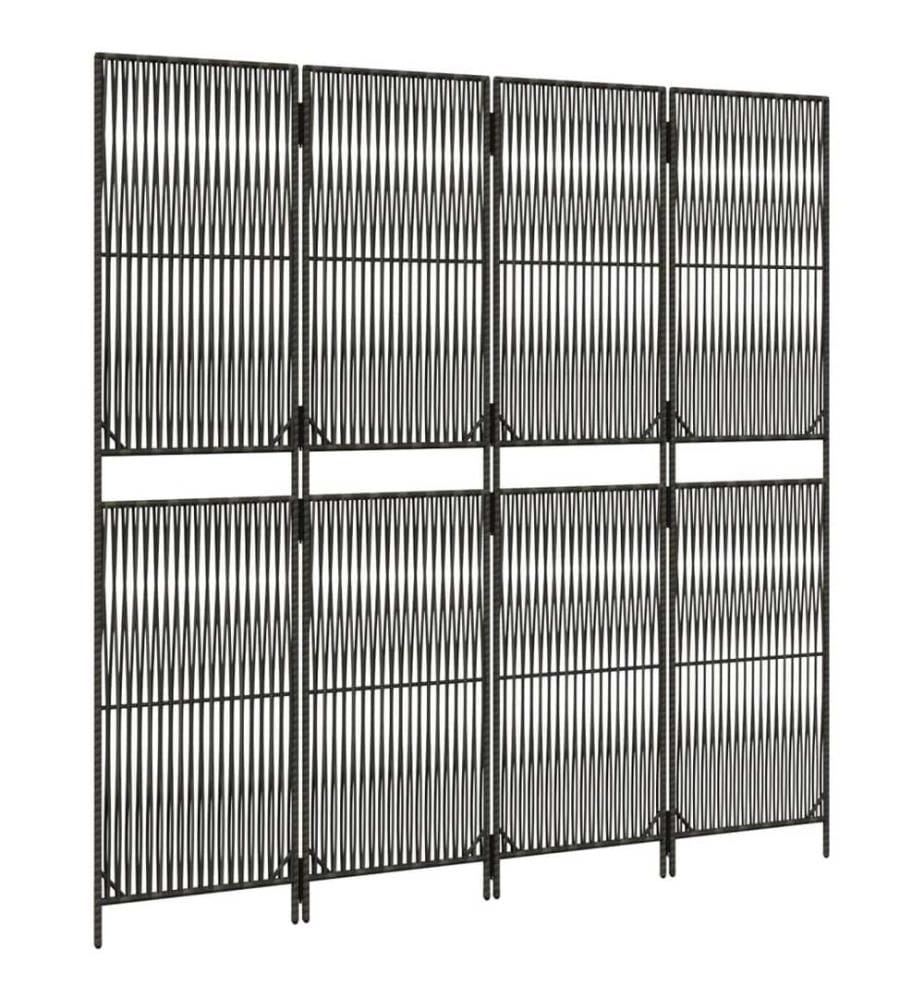 Paravent 4-tlg. Grau Poly Rattan