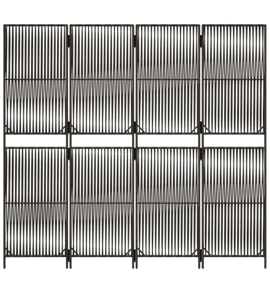 Paravent 4-tlg. Grau Poly Rattan