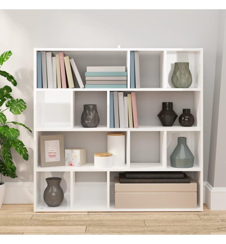 Bibliothèque/Séparateur de pièce Blanc brillant 105x24x102 cm
