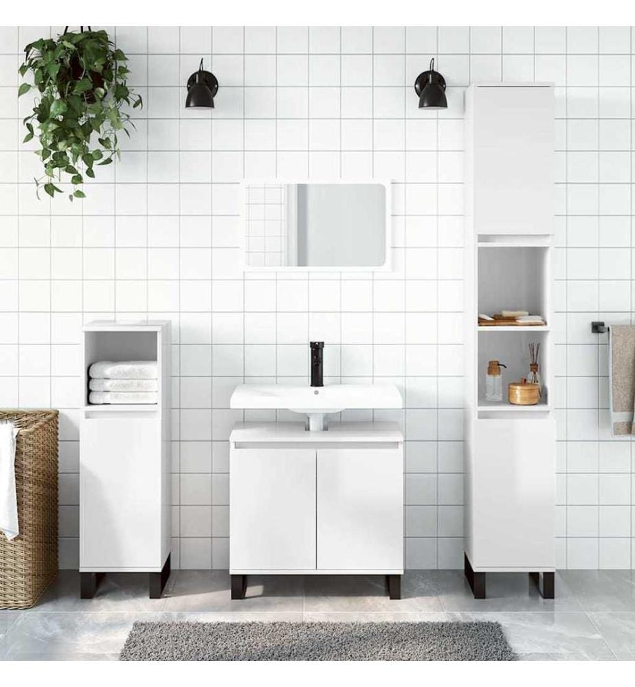 Badschrank Hochglanz-Weiss 58x33x60 cm Holzwerkstoff