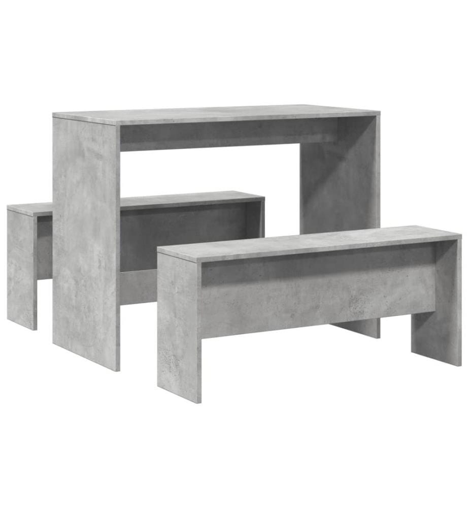 3-tlg. Esstisch und Bank Set Betongrau Holzwerkstoff