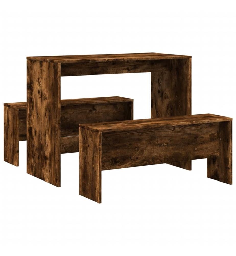 3-tlg. Esstisch und Bank Set Räuchereiche Holzwerkstoff
