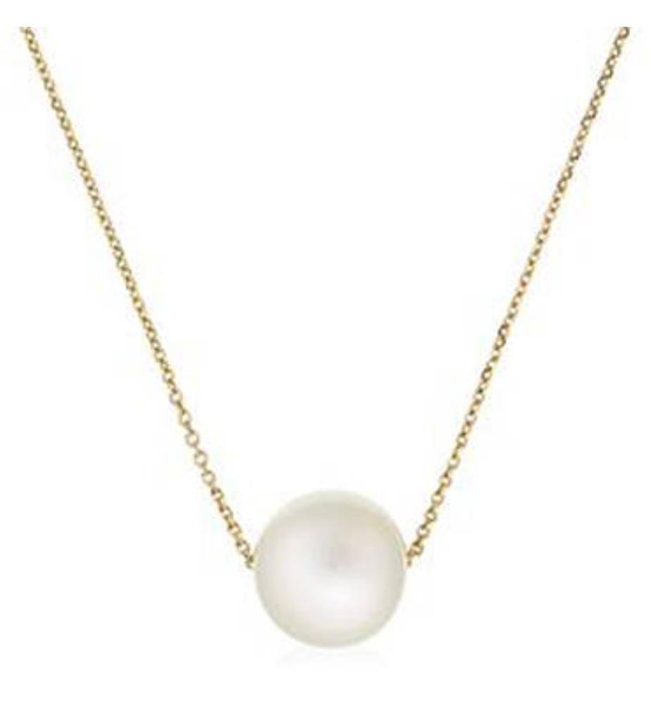 Gold Necklace Single Pearl - Gold