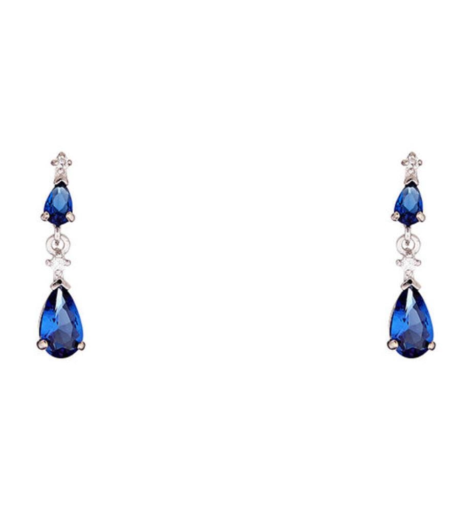 Ohrringe aus Gold Goutte Couleur Saphir - Silber und Blau