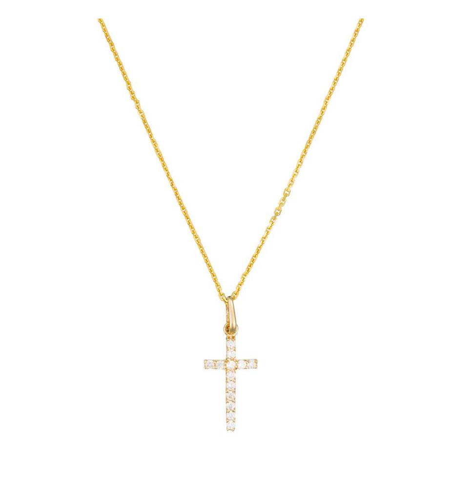 Anhänger Croix Promise - Gelbgold und Zirkonium