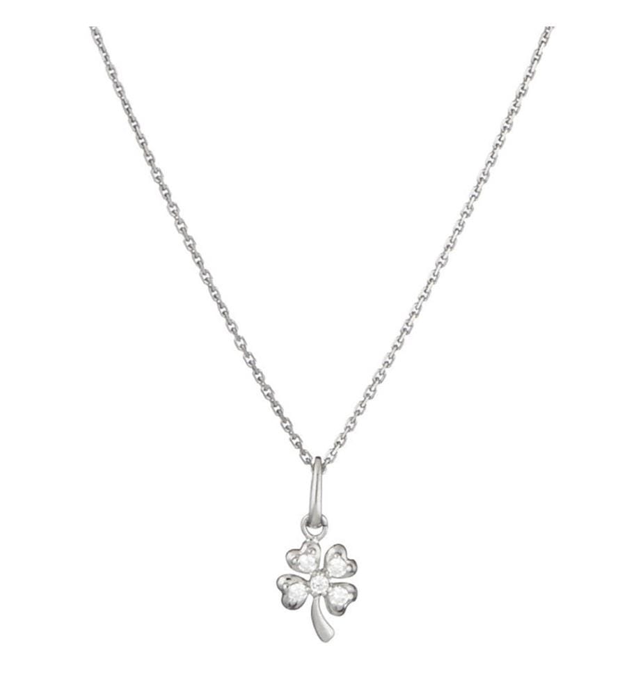 Anhänger, Kleines Kleeblatt, Weissgold  und Zirkonia