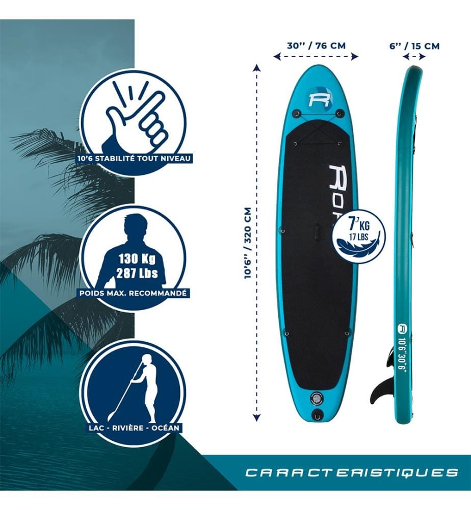 Stand Up Paddle Pack Pacific 10'6 - Blau und Schwarz