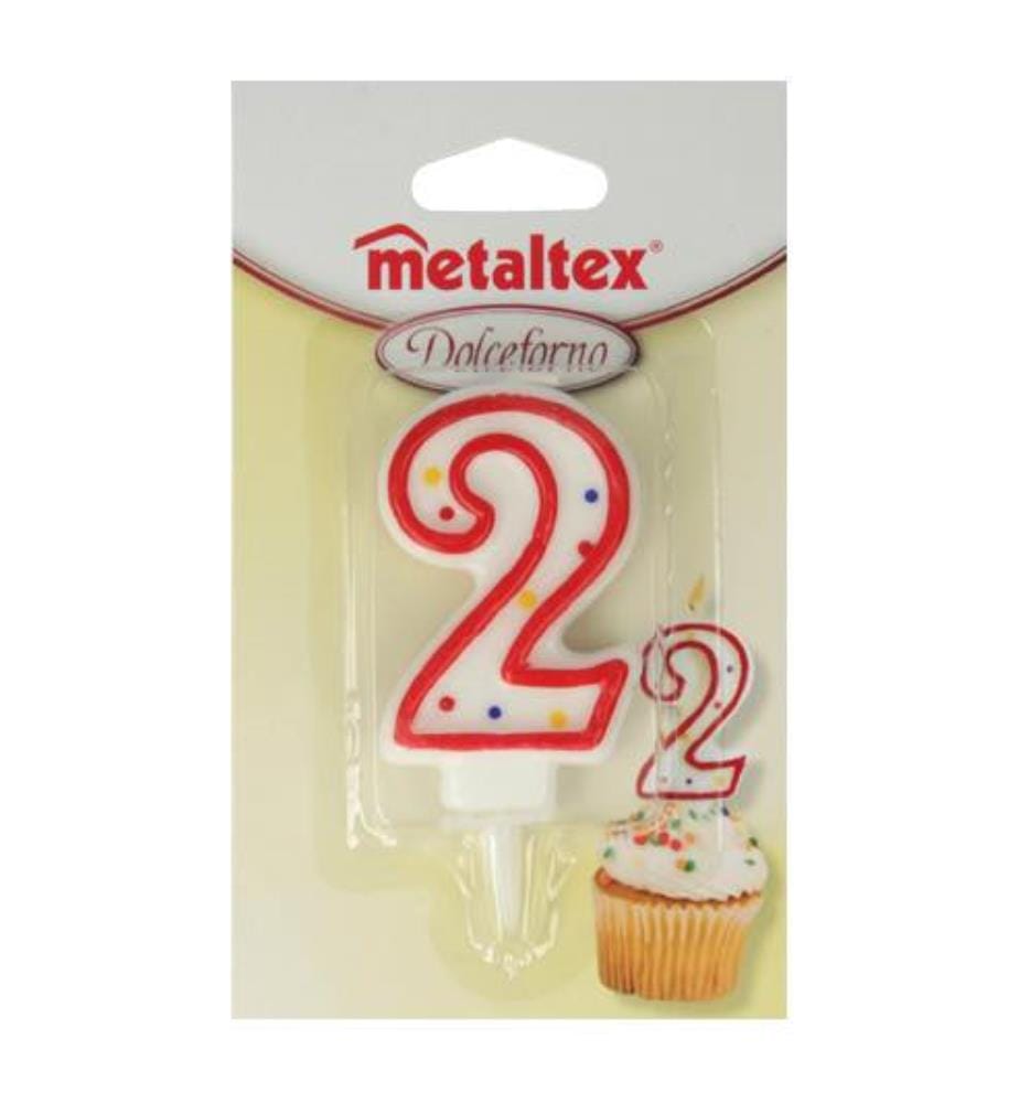 Bougie D'Anniversaire Chiffre 2 - Blanc Et Rouge