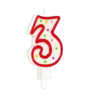 Birthday Candle Number 3 - White And Red