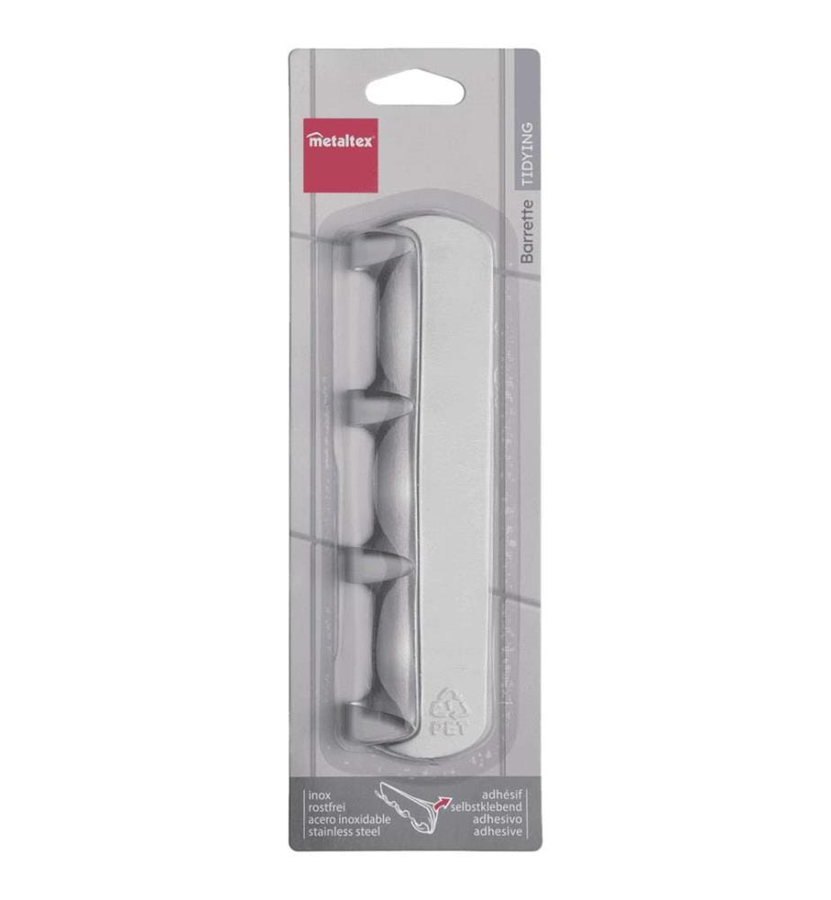 Barre autocollante avec 4 crochets inox - Barrette