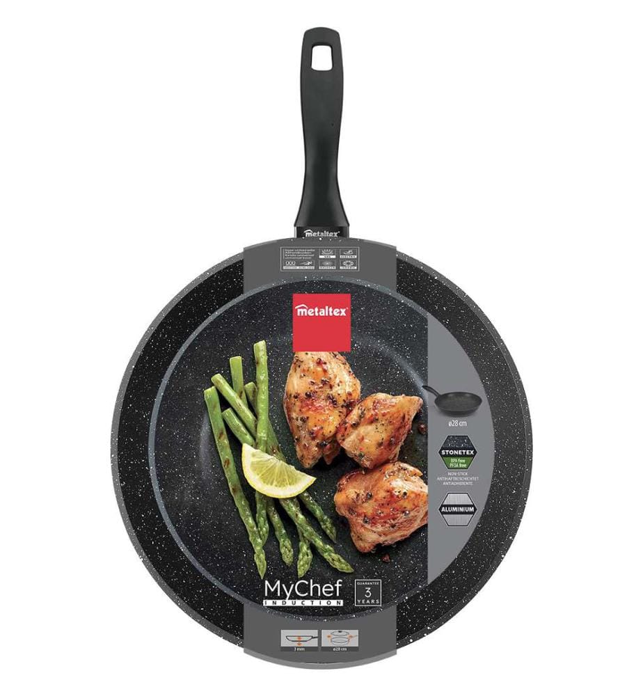 "MY CHEF" 28cm aluminium pan non-stick coating, BPA free induction/gas/electric black-stonetex