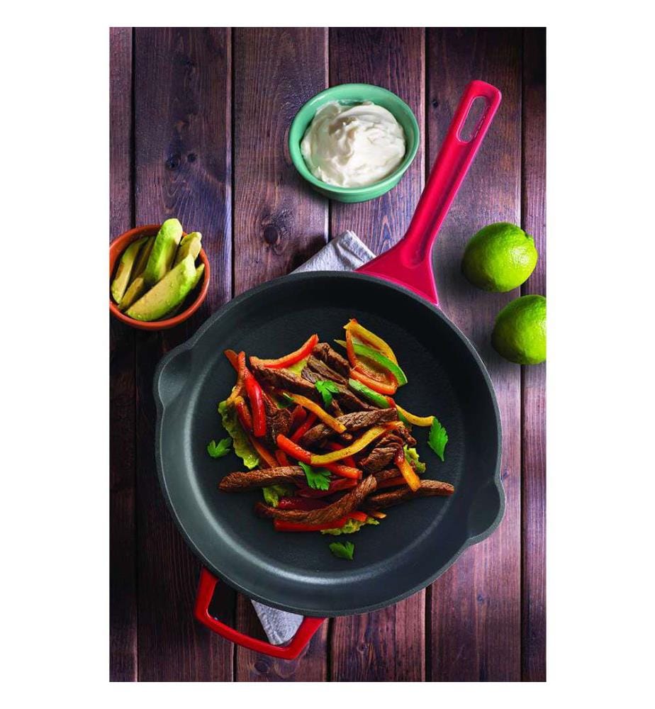Materia enamelled cast iron frying pan - 30cm - 3.5kg red/black