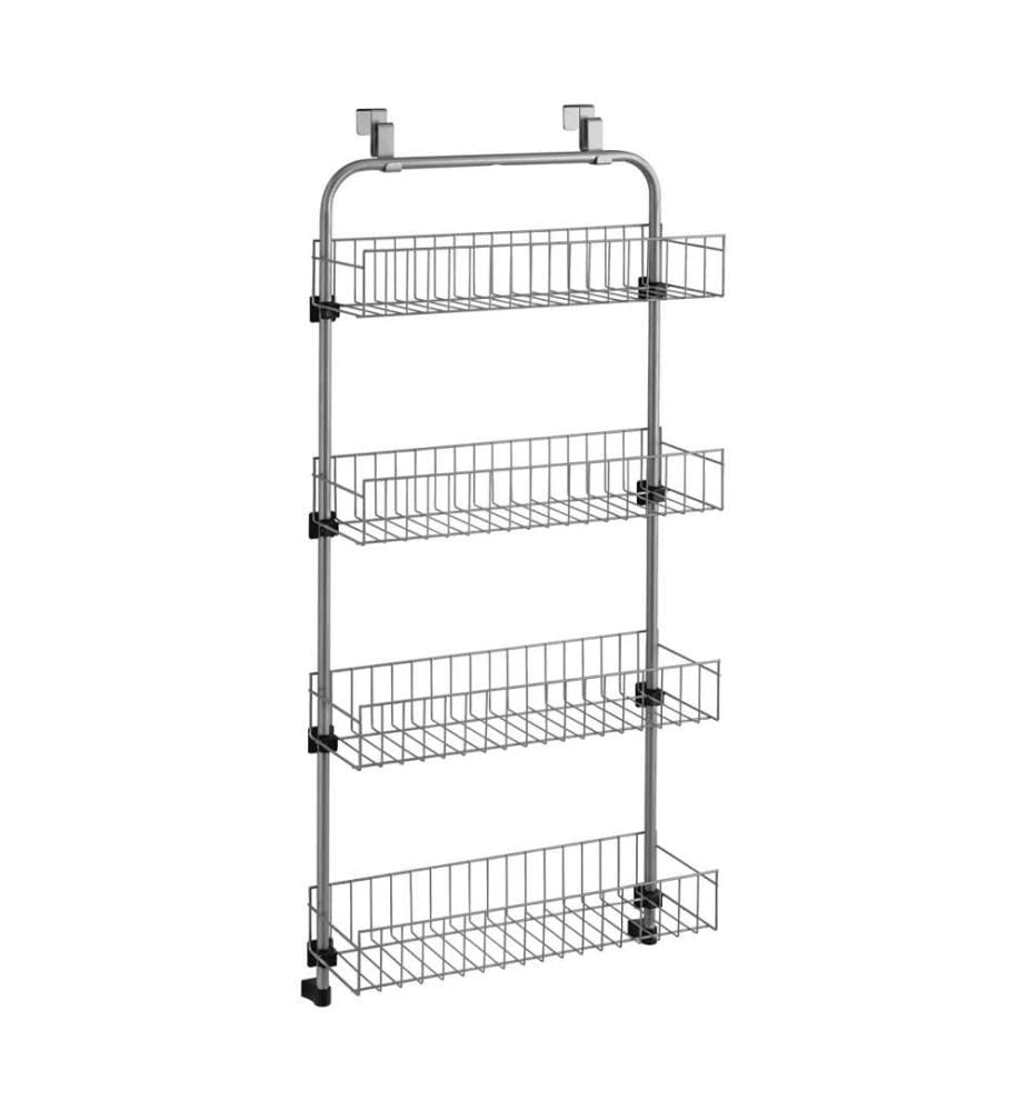 "Baskets@door" 4-Tier over-the-door storage solution für zusätzlichen Stauraum in Küche, Bad, Hauswirtschaftsraum, mit 4 breiten Einlegeböden. Geeignet zum Einhängen in Türfälze von 2-4 cm, epoxysilber
