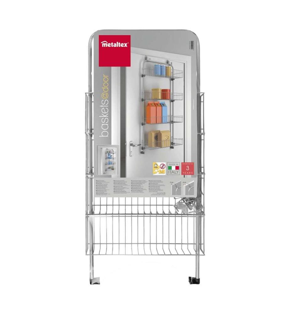 "Baskets@door" 4-Tier over-the-door storage solution für zusätzlichen Stauraum in Küche, Bad, Hauswirtschaftsraum, mit 4 breiten Einlegeböden. Geeignet zum Einhängen in Türfälze von 2-4 cm, epoxysilber