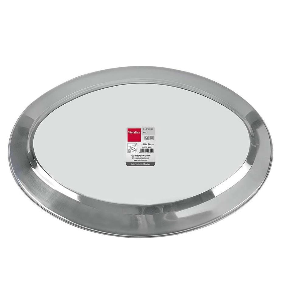 Ovales Tablett aus Edelstahl - 40x26cm