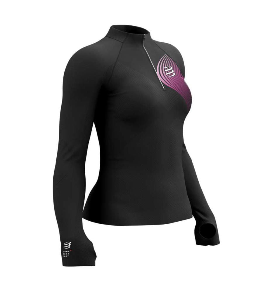 T-Shirt Manches Longues Winter Trail Postural - Gris Foncé et Rose - 
