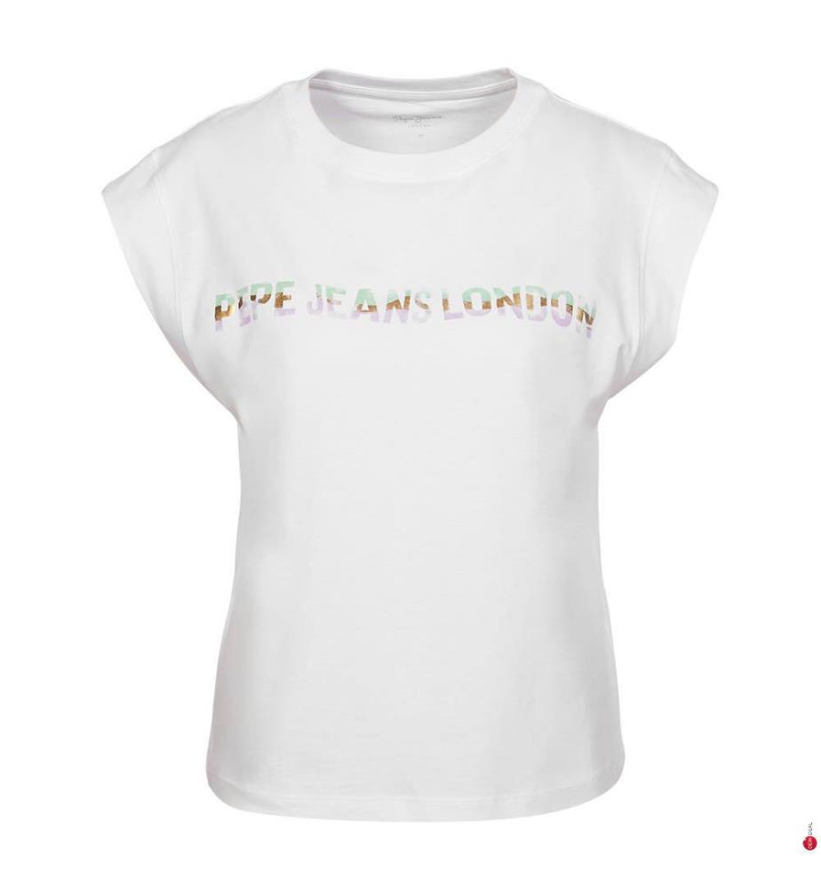 T-Shirt mit mehrfarbigem Logo - Weiss