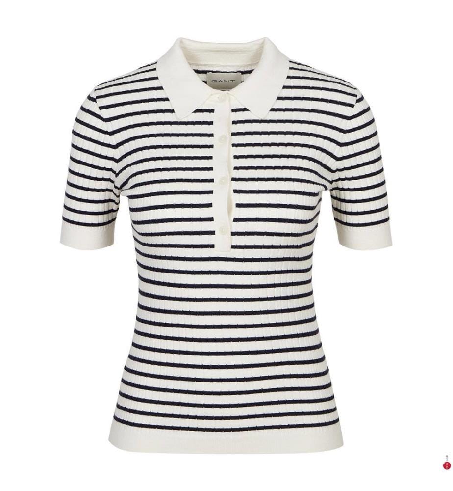 Rugger à rayures en tricot côtelé - Bleu du soir