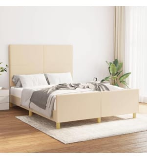 Cadre de lit avec tête de lit Crème 140x200 cm Tissu