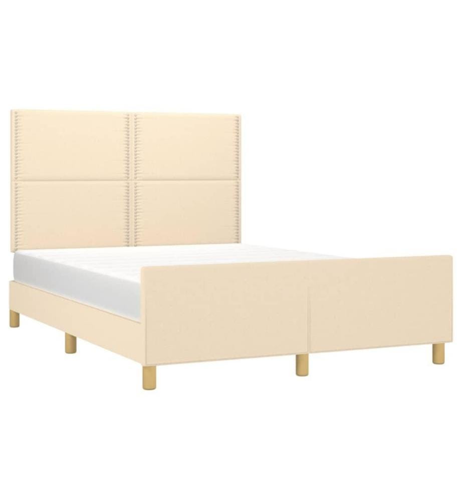 Cadre de lit avec tête de lit Crème 140x200 cm Tissu