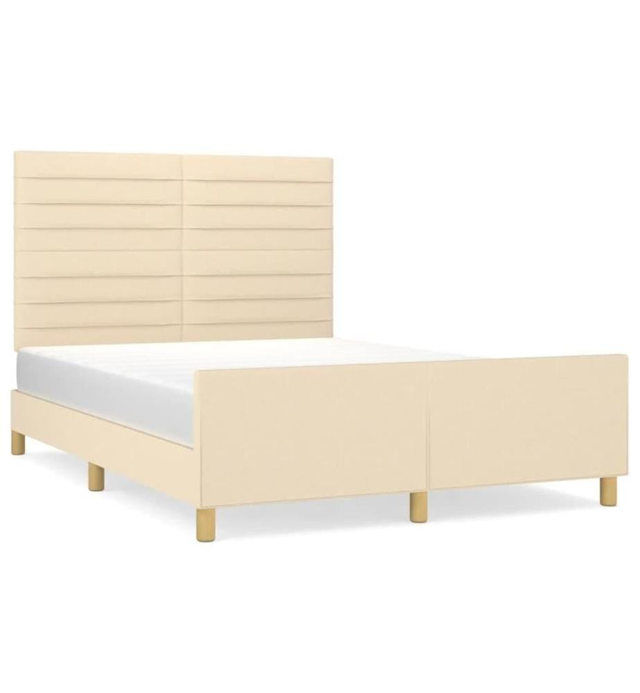 Cadre de lit avec tête de lit Crème 140x200 cm Tissu