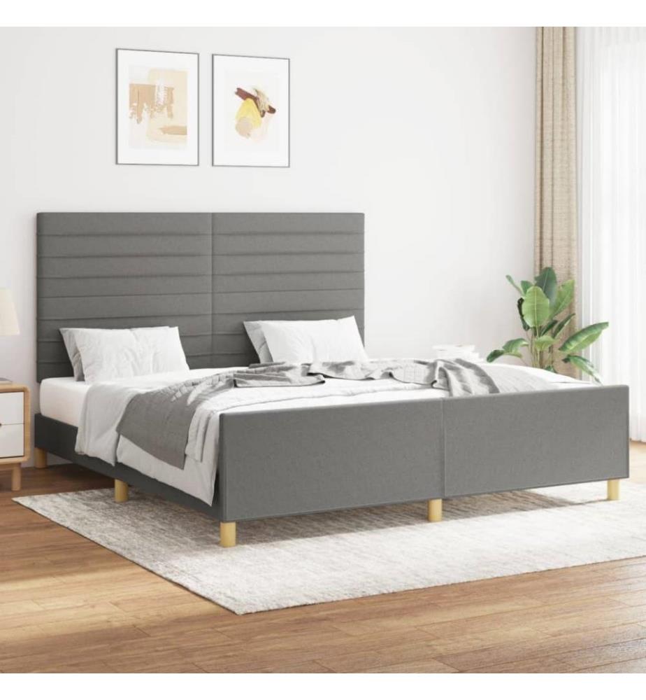 Bettgestell mit Kopfteil Dunkelgrau 160x200 cm Stoff