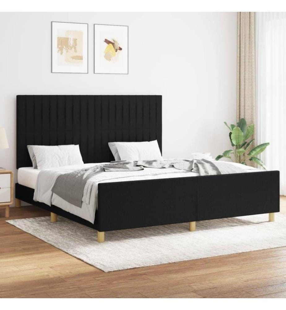 Bettgestell mit Kopfteil Schwarz 160x200 cm Stoff