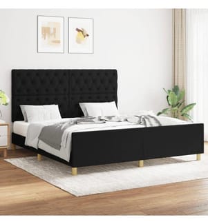 Bettgestell mit Kopfteil Schwarz 160x200 cm Stoff