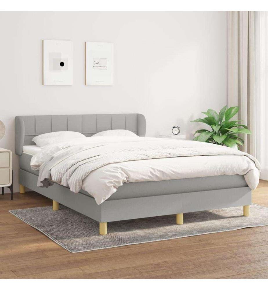 Lit à sommier tapissier avec matelas Gris clair 140x200cm Tissu