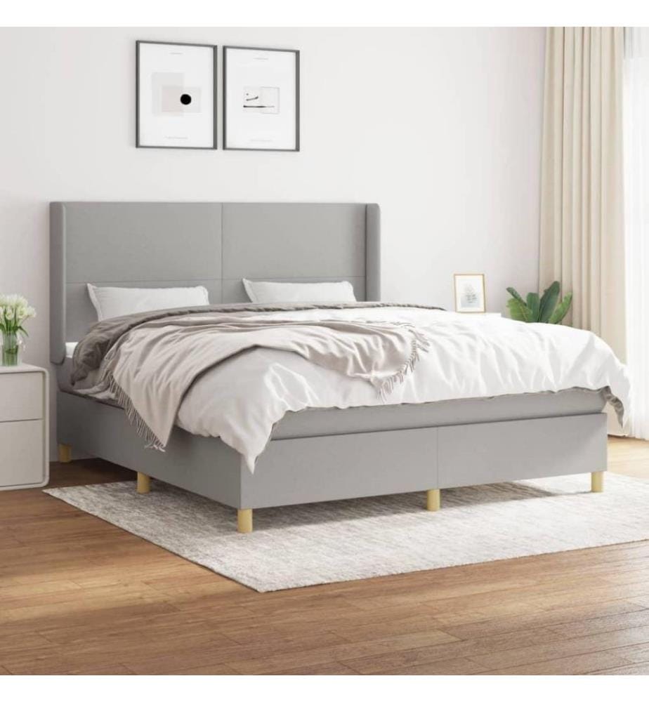 Lit à sommier tapissier avec matelas Gris clair 160x200cm Tissu
