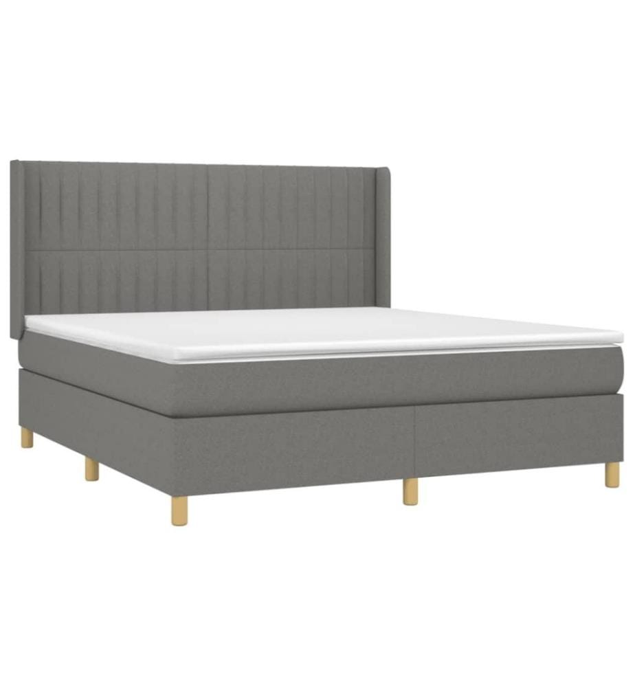 Lit à sommier tapissier avec matelas Gris foncé 160x200cm Tissu