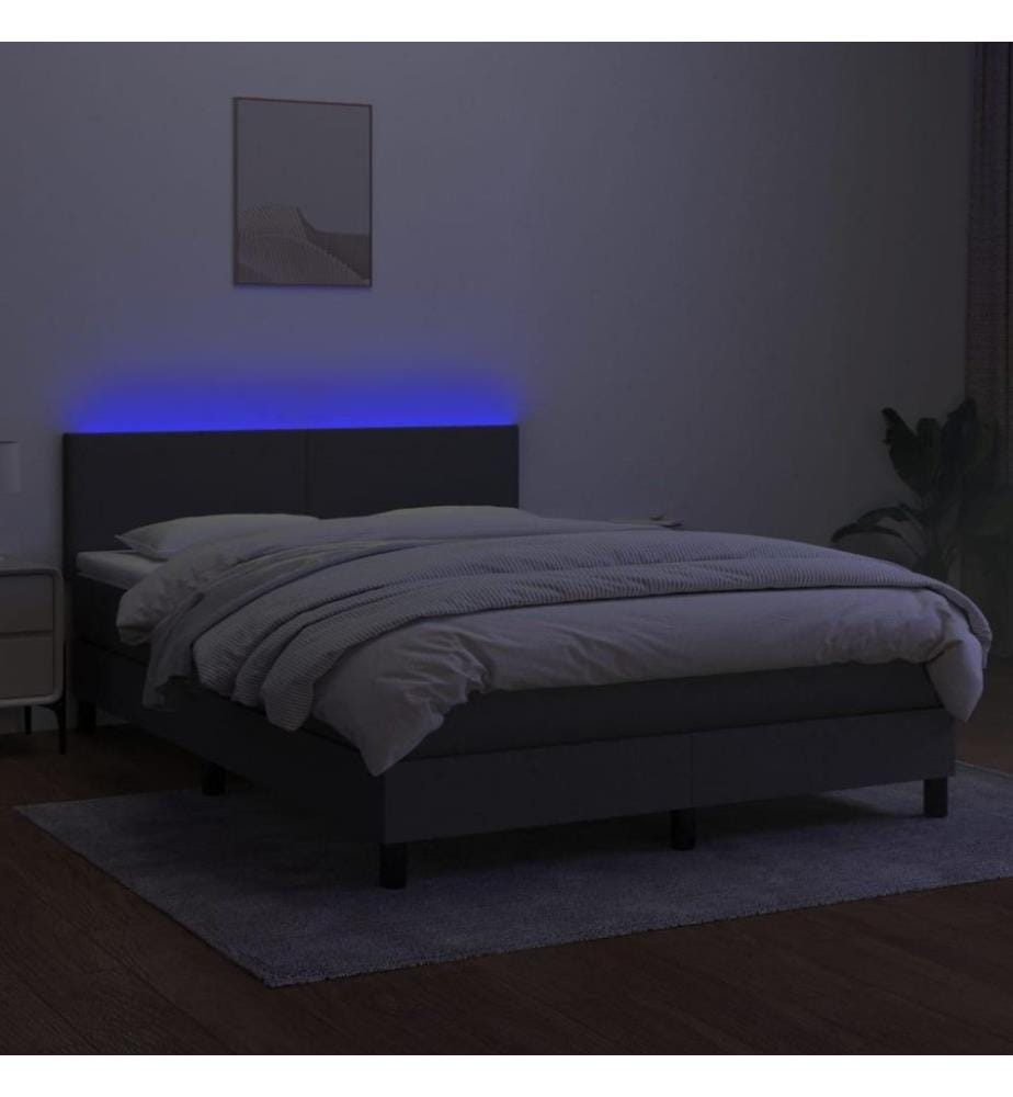 Boxspringbett mit Matratze & LED Dunkelgrau 140x200 cm Stoff