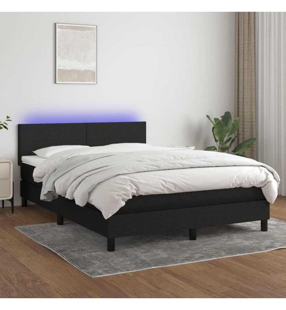 Sommier tapissier avec matelas et LED Noir 140x200 cm Tissu