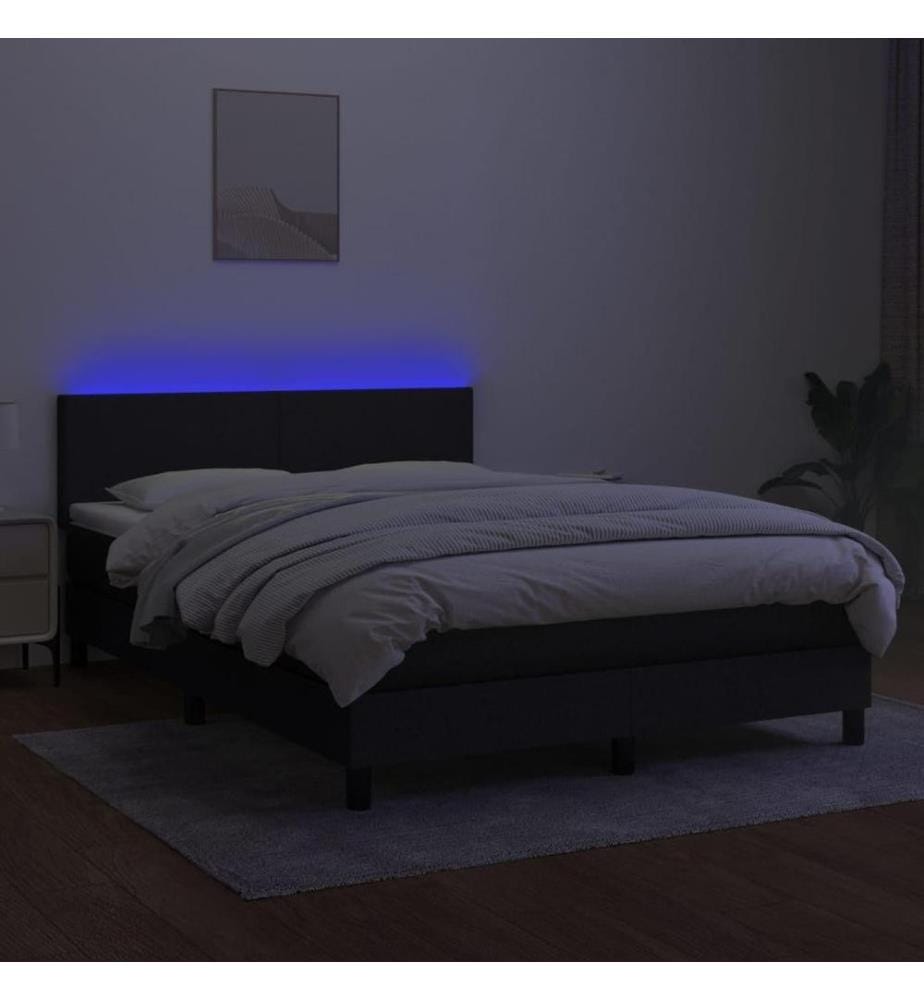 Sommier tapissier avec matelas et LED Noir 140x200 cm Tissu