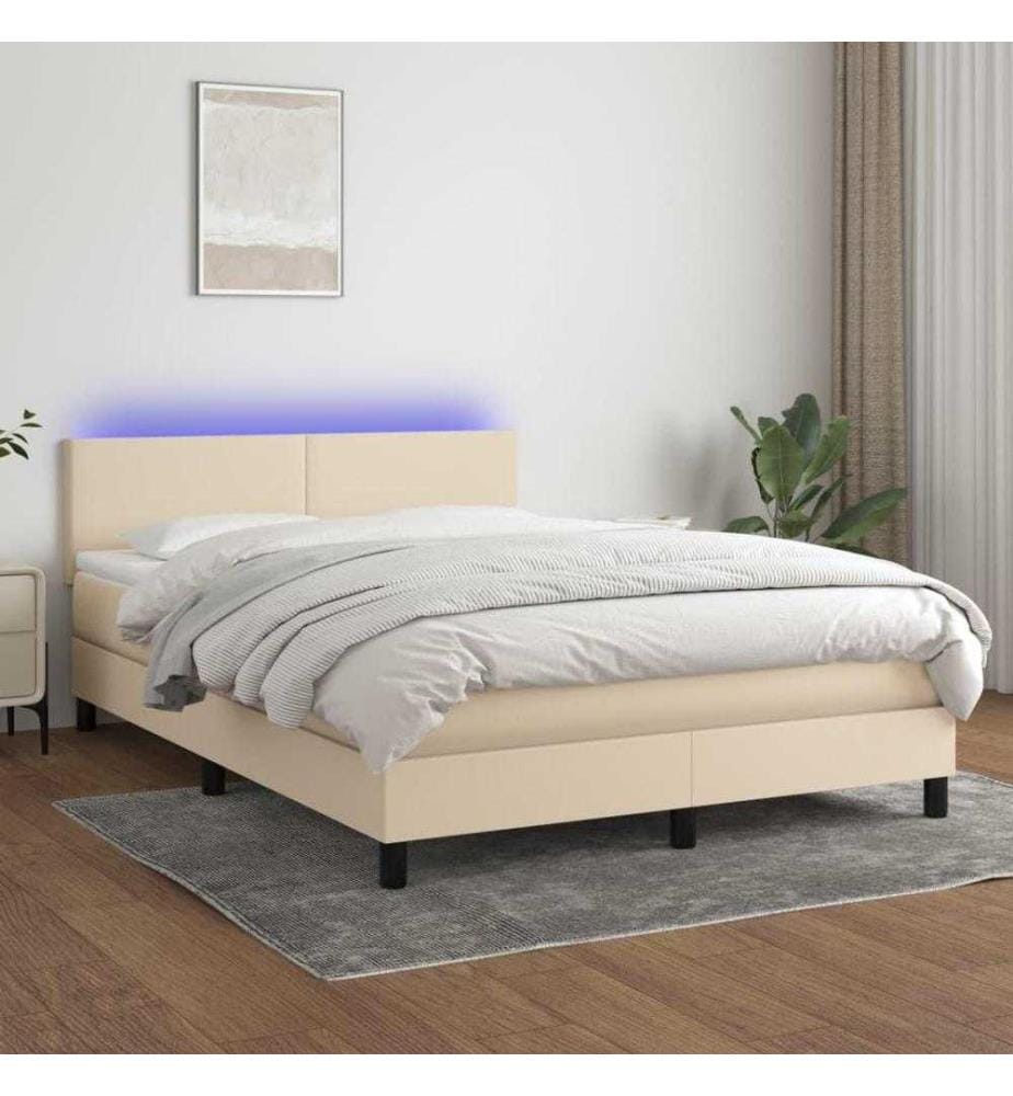 Sommier tapissier avec matelas et LED Crème 140x200 cm Tissu