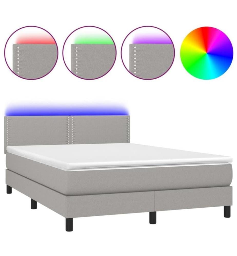 Boxspringbett mit Matratze & LED Hellgrau 140x200 cm Stoff