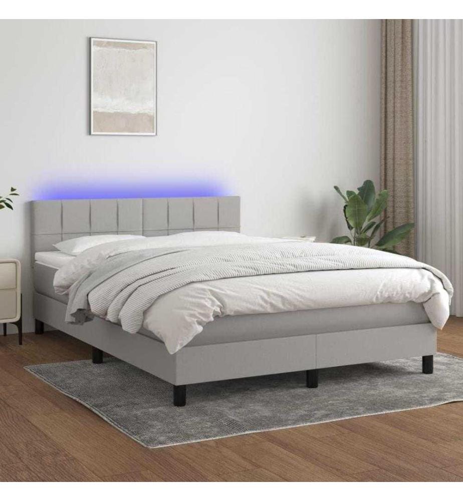 Boxspringbett mit Matratze & LED Hellgrau 140x200 cm Stoff